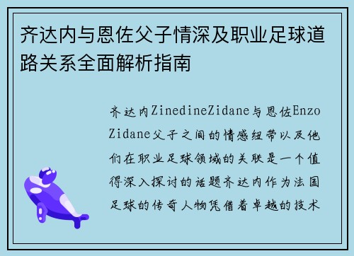 齐达内与恩佐父子情深及职业足球道路关系全面解析指南