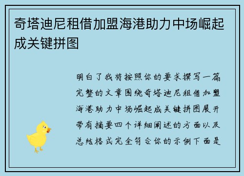 奇塔迪尼租借加盟海港助力中场崛起成关键拼图